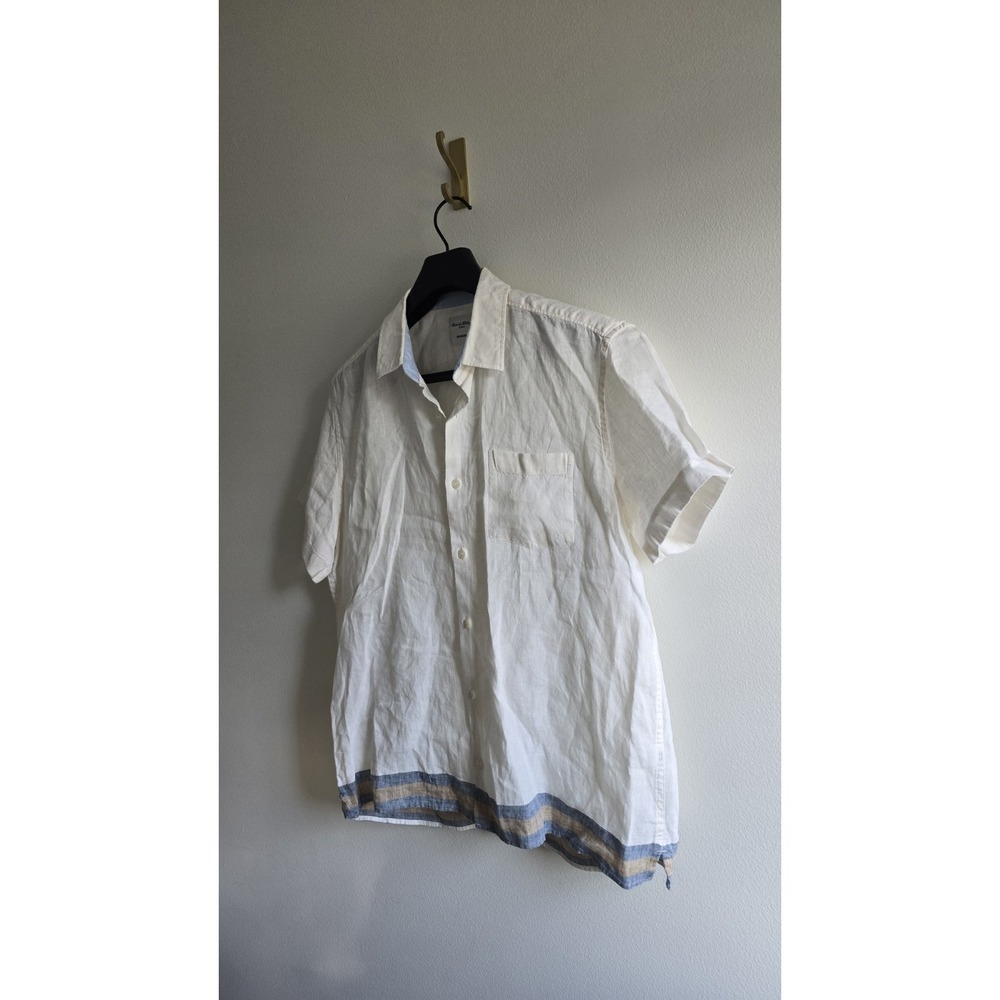 Murano Beaird McNutt Linen Shirt Mens White Short Sleeve Button Up Summer Large - Picture 2 of 4